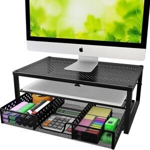 Simple Trending Metal Monitor Stand Riser and Computer Desk Organizer Black